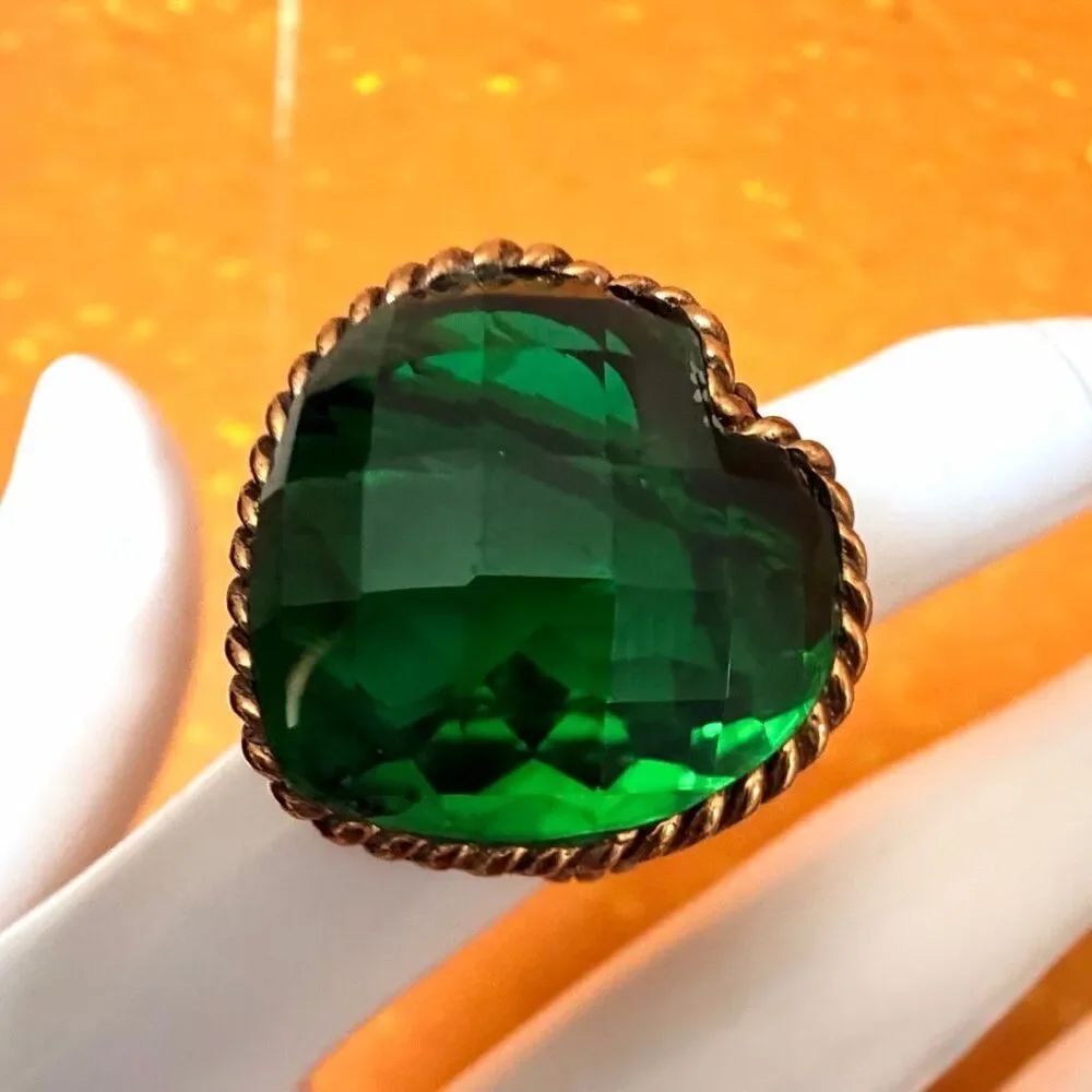 Sajen Green Heart Statement Ring Gold Plated